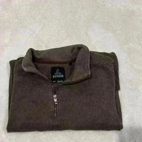 Prana Men's Brown 1/4 Zip Wool Blend Long Sleeve Pullover Knit Sweater Sz Medium - Picture 1 of 5